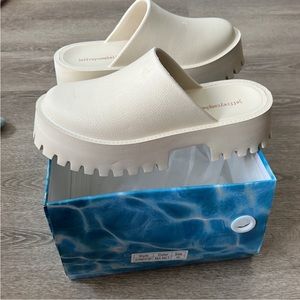Jeffrey Campbell bae platform clog mules 10 sea salt